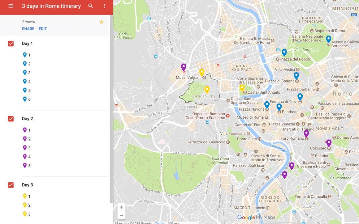 3 days in Rome itinerary map