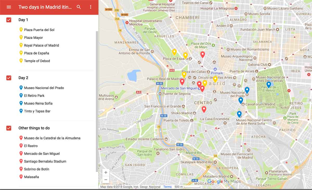 2 days in madrid itinerary map