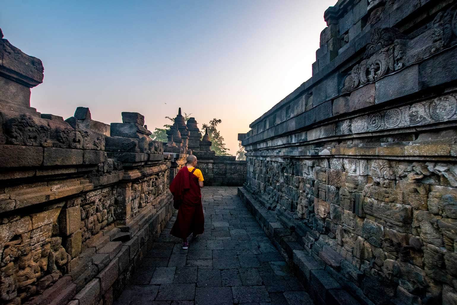 sunrise at Borobudur - lonely monk