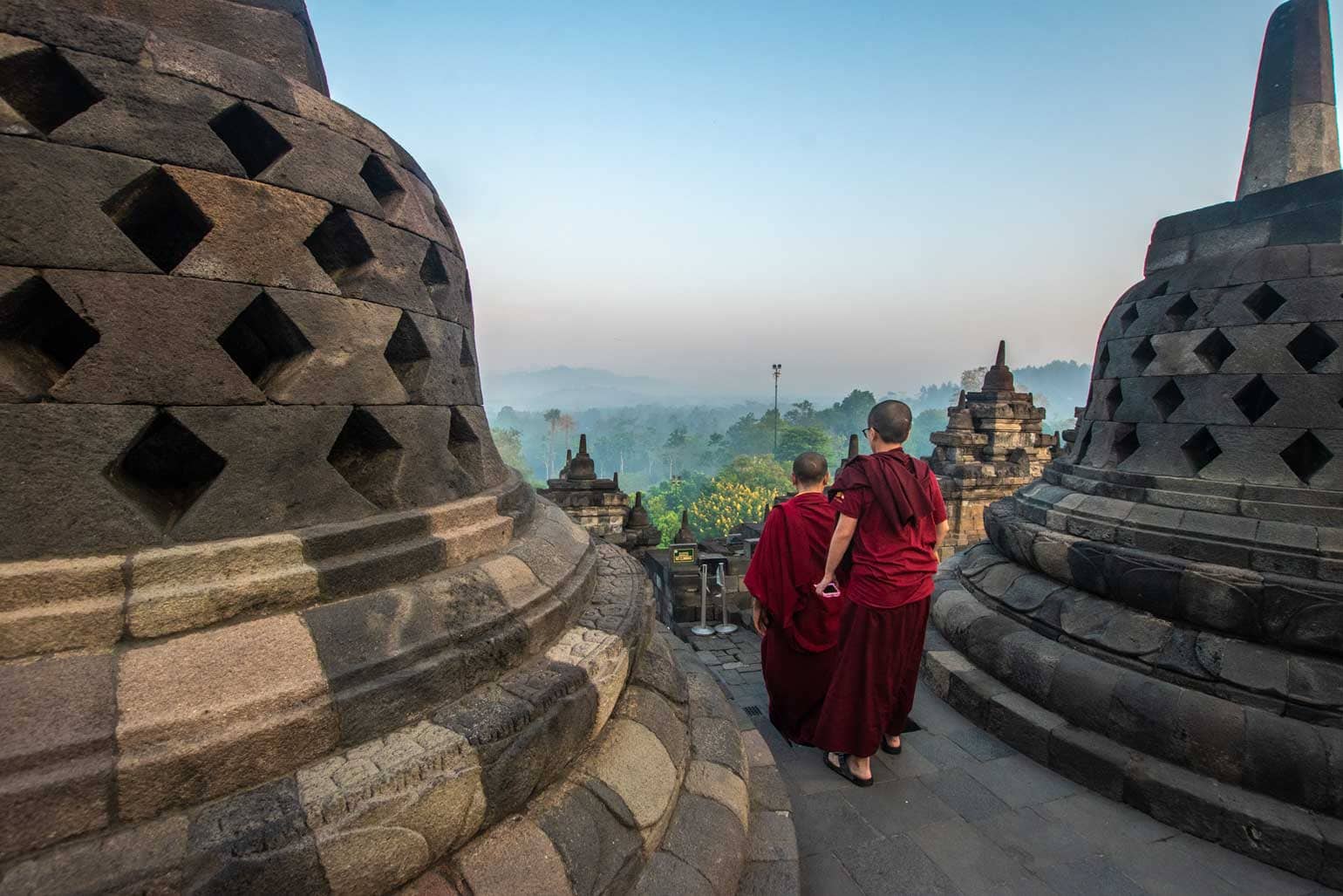 monkas wandering around - sunrise at Borobudur