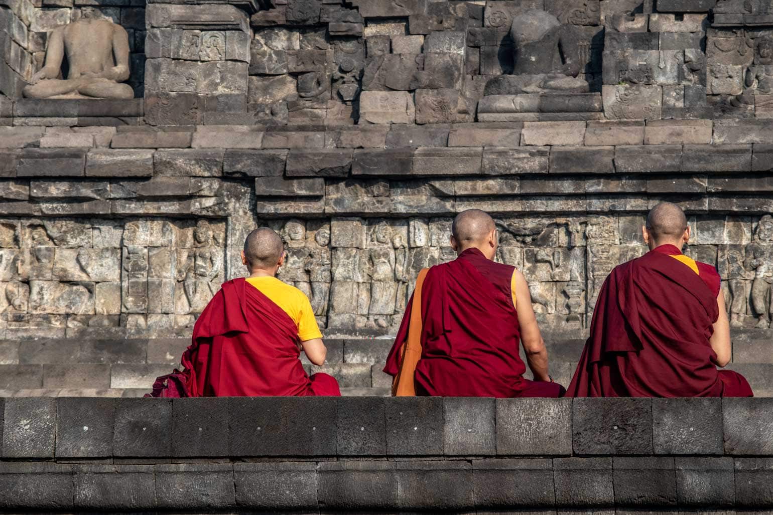 sunrise at Borobudur - 3 monks