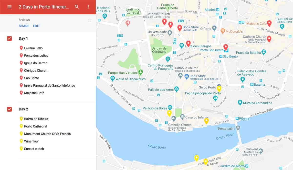 2 days in porto itinerary map