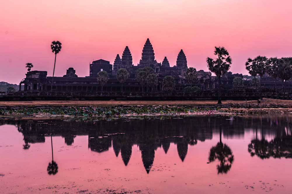 Sunrise view at Angkor Wat's left pond