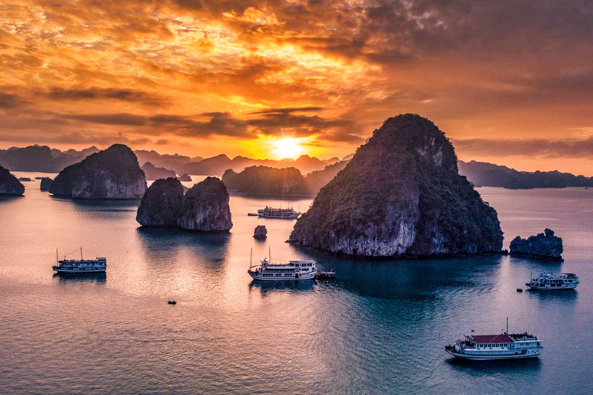 sunset on a Halong Bay cruise-southeast-asia-bucket-list