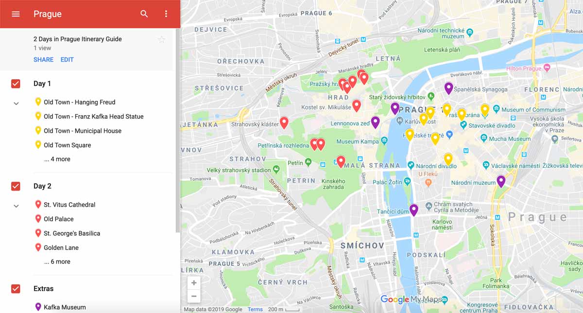 Prague itinerary map
