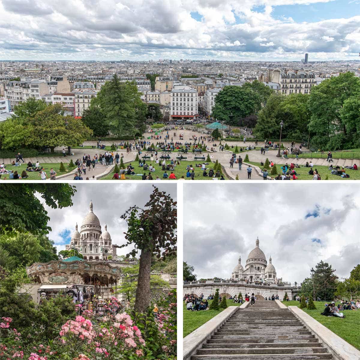 Sacre Coeur Basilica from different viewpoints