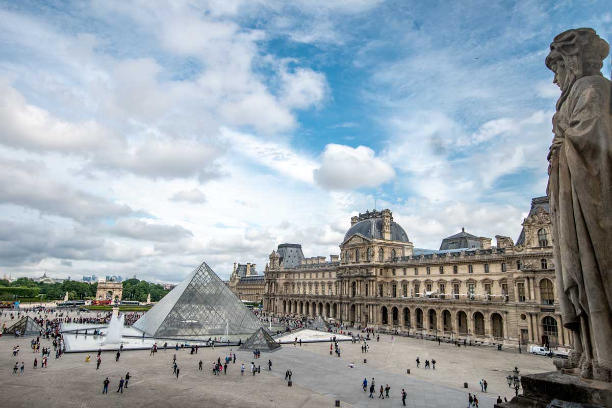 the Louvre panoramic view from a balcony