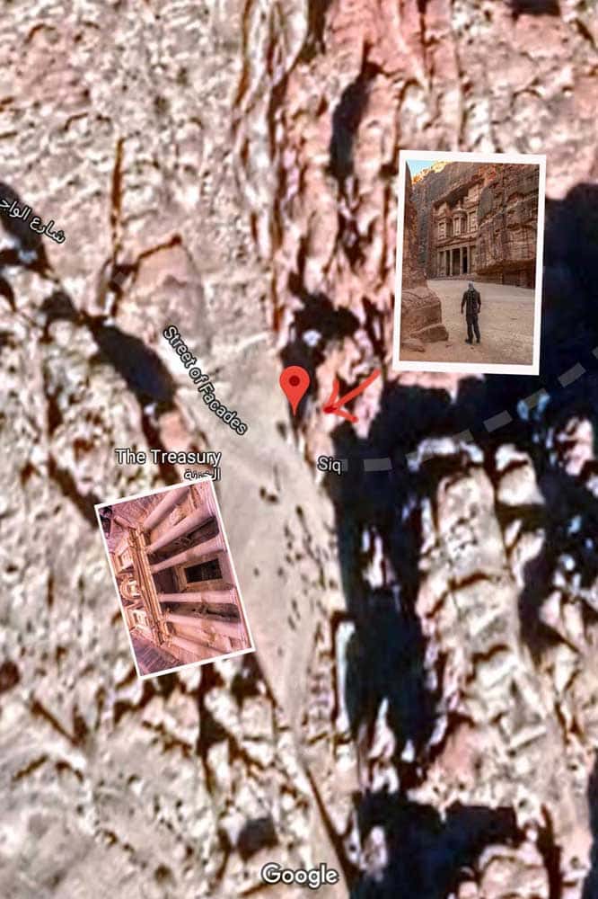 Petra photo map - Side shot of the Treasury