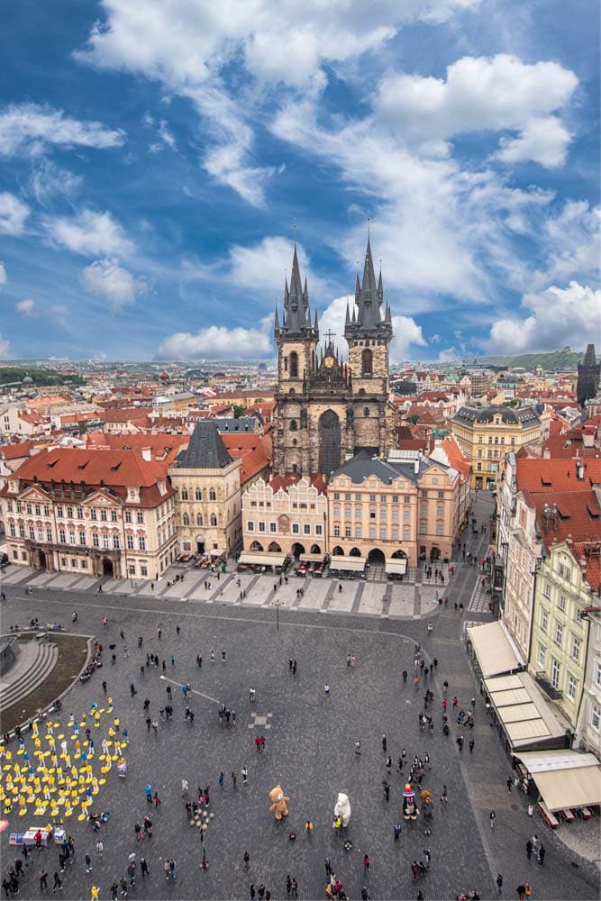 what is prague famous for -old-town-square with picturesque sky