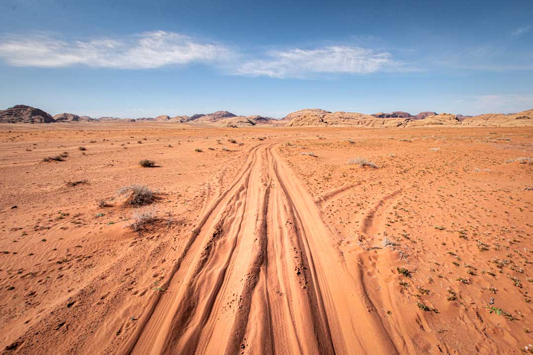 wadi rum camping - tracks in the sand