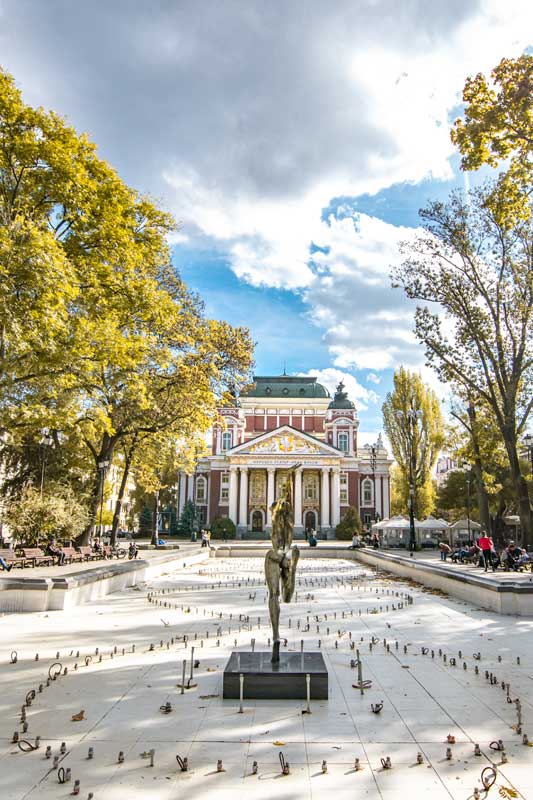 ivan vazov theatre behind the fountain