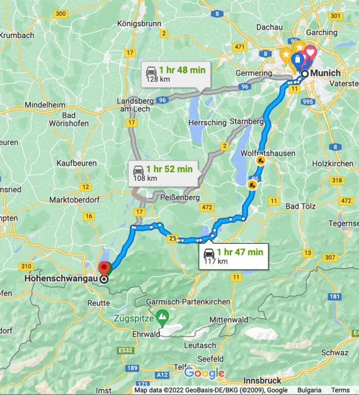Munich To Neuschwanstein Castle Google Maps 698x768 