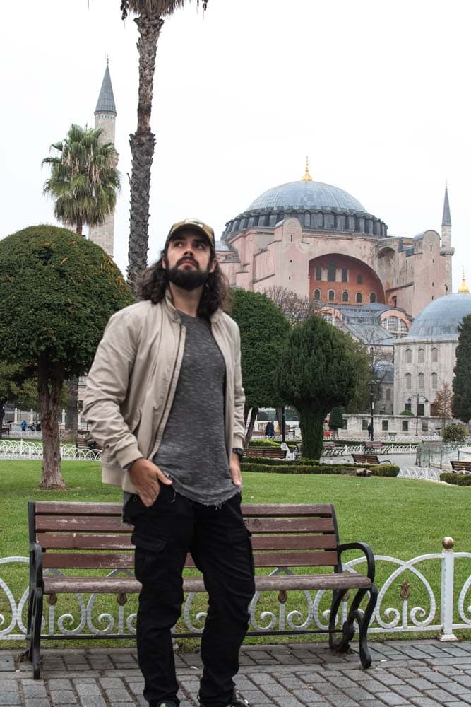 man-posing-in-front-of-hagia-sophia