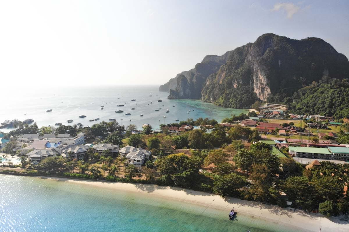 best-beaches-in-phi-phi-drone-shot-of-the-island