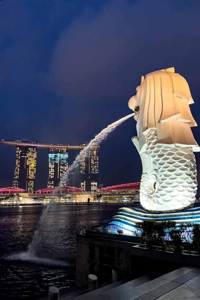 5-days-in-singapore-merlion-statue-at-night